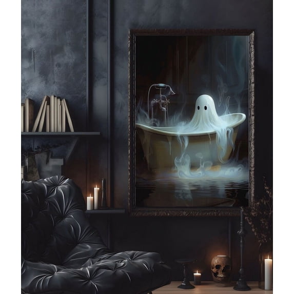 Cute Ghost In The Bathtub Poster Print, Halloween Poster, Poster For Halloween, Wall Art Halloween, Cute Ghost In Bathtub Wall Art