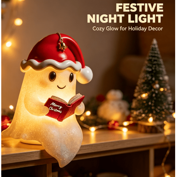 Cute Ghost LED Night Light, Soft Warm Reading Lamp, Creative Ghost Figurine Decor for Bedroom, Desk & Home