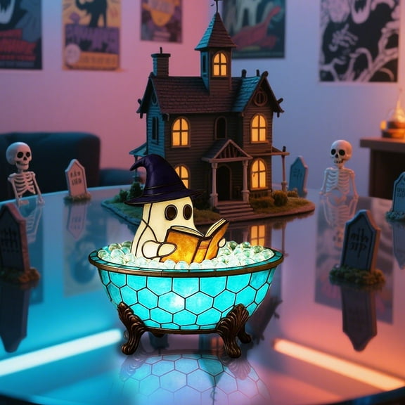 Cute Ghost Lamp Adorable Reading Ghost Bathing Night Light Desktop Ornament For Daily Use Halloween Desk Lamp