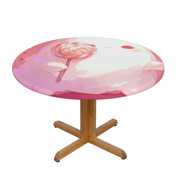 Cute Ghost Lollipop Round Fitted Tablecloths Table Covers Wipeable Waterproof Elastic for Kitchen Dinning Parties Wedding Picnic Small Fits 40-44 Inch Table Size