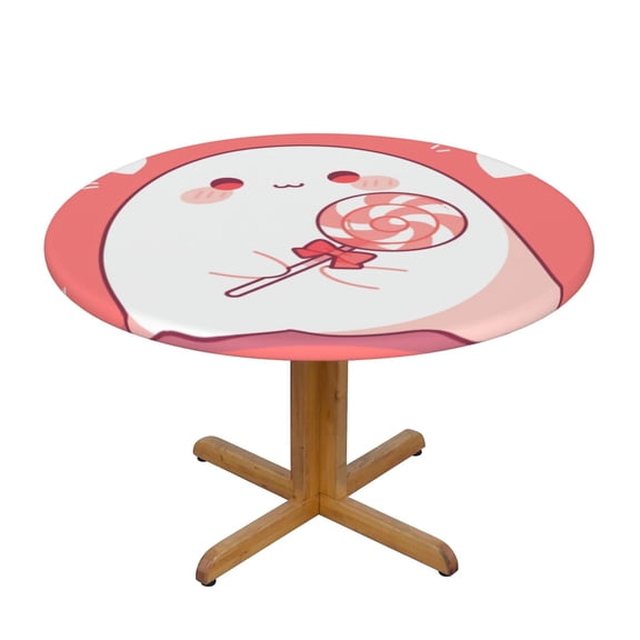 Cute Ghost Lollipop Round Fitted Tablecloths Table Covers Wipeable Waterproof Elastic for Kitchen Dinning Parties Wedding Picnic Small Fits 40-44 Inch Table Size