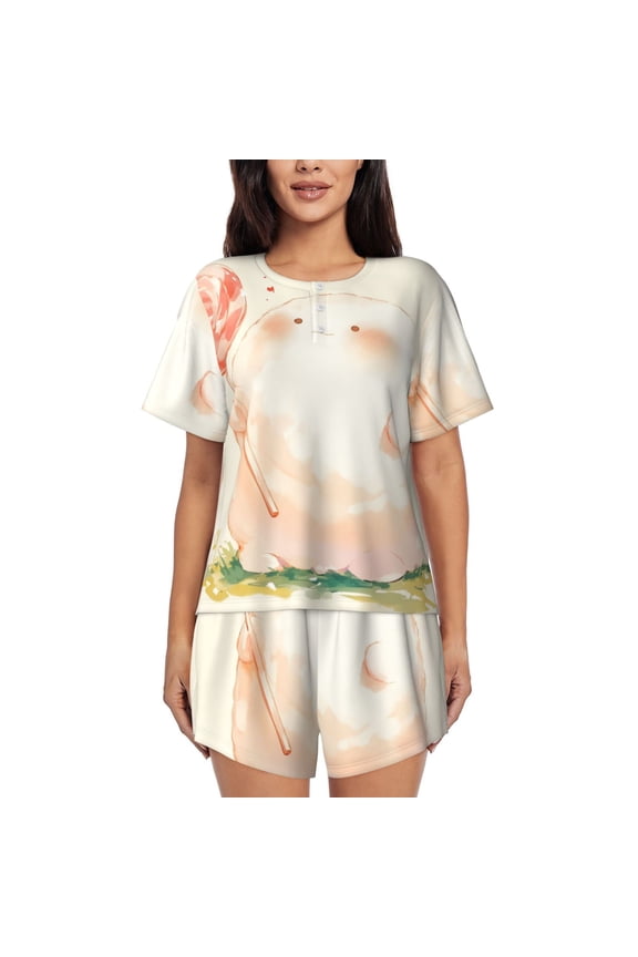 Cute Ghost Lollipop Womens Pajamas Short Set Soft Short Sleeve Sleepwear Button Down Pjs Set with Pockets S XXL X Large