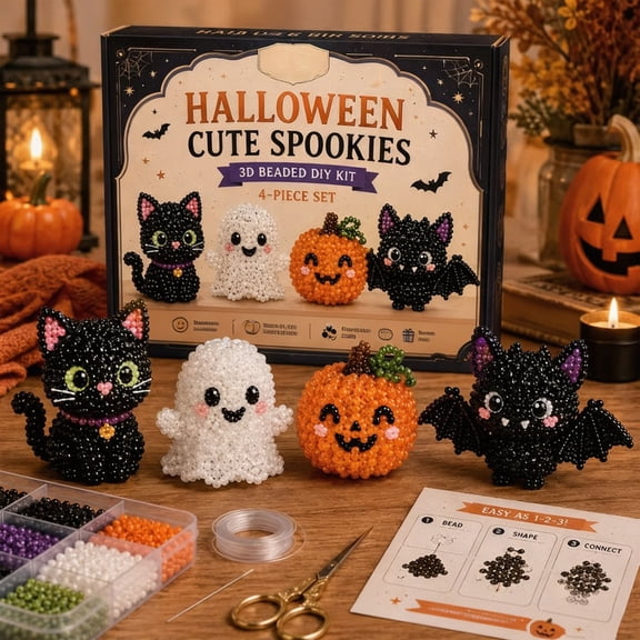 Cute Ghost Mini Beaded Figurine DIY Kit | Beading Animal Tool Set with Instruction Manual for Craft Hobby & Home Decor