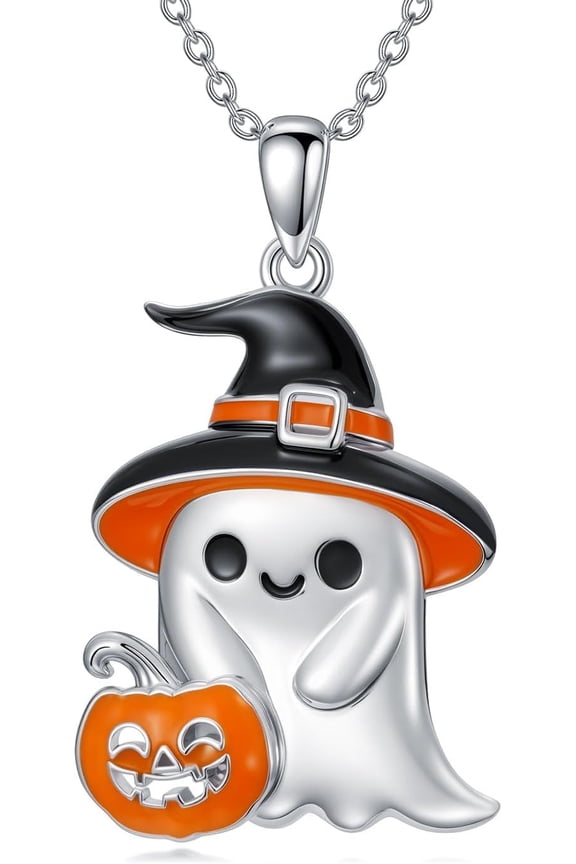 Cute Ghost Necklace for Women 925 Sterling Silver Punk Pendant Necklaces Halloween Jewelry for Women Men