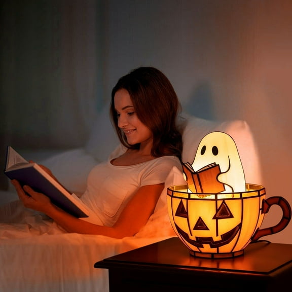Cute Ghost Night Light 3.9 inch Halloween Ghost Reading Lamp Halloween-Themed Book LED Lamp Battery-Operated Neon Sign for Spooky Decor & Nighttime Ambiance
