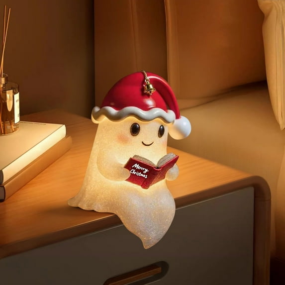 Cute Ghost Reading Book Lamp - 3D Resin Christmas Lamp with Warm Glow for Bedroom & Nursery Decor (5.9" Handmade Ghost Reading Lamp)