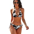 thumbnail image 1 of Cute Ghost Pattern Black And White Women's Bikini V Neck Swimsuit Set 2 Piece Over Size Bathing Suit Side Triangle Bathing Suit, 1 of 9