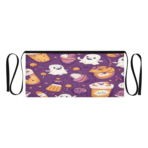 Cute Ghost Patterns Multi Pocket Short Apron Waterproof, Adjustable 96.5in Belt for various occasions