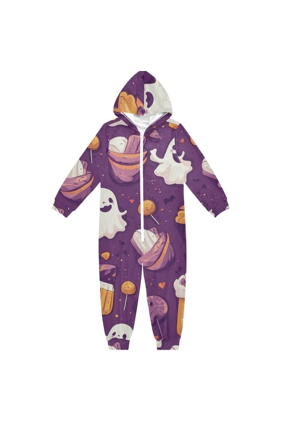 Cute Ghost Patterns One Piece Pajamas Soft Jumpsuit Cozy Sleep and Play Romper Zipper and Pockets 4T