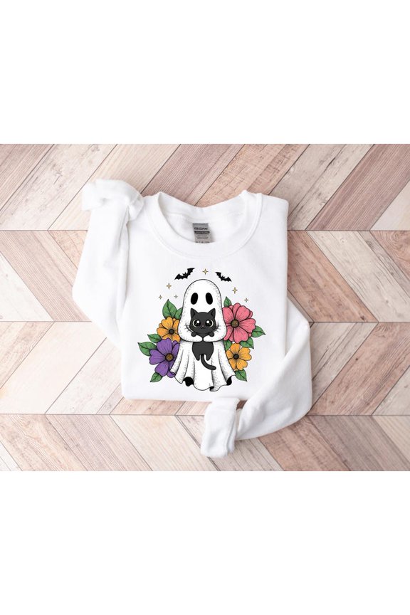 Cute Ghost Pet Sweatshirt – season Dog Cat Shirt, Spooky Season Crewneck, Fall Outfit for Pet Lovers, Ghost Costume Apparel All Size S-5Xl