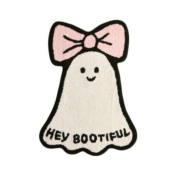 Cute Ghost Pink Bow Bath Mat, Hey Bootiful Halloween Tufted Rug, Soft Absorbent Non-Slip Floor Mat for Bathroom Bedroom