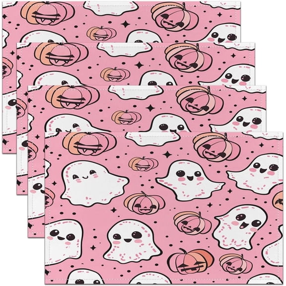Cute Ghost Placemats Set of 4 Kids Pumpkin Lantern Placemat for Kitchen Dining Table 18"x12" Polka Dots Table Place Mats Halloween Theme Indoor Outdoor Decor Table Mats