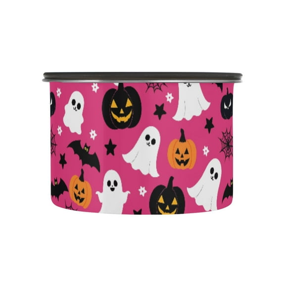 Cute Ghost Pumpkin Bat Halloween Airtight Coffee Bean Canister 17oz Food Storage Containers with Lids For Gournd, Tea, Sugar, Flour, Rice, Cereal, Candy Cookie Jar