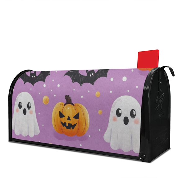 Cute Ghost Pumpkin Bat Scary Halloween Mailbox Cover,Magnetic 18x21 Inch Mailboxwrap Water Proof Reusable Fall Welcome Box Wraps for Rustic Farmhouse Home Decor