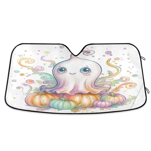 Cute Ghost Pumpkin Car Windshield Sun Shade Foldable Car Front Window Visor Heat and UV Protection 55x27.6
