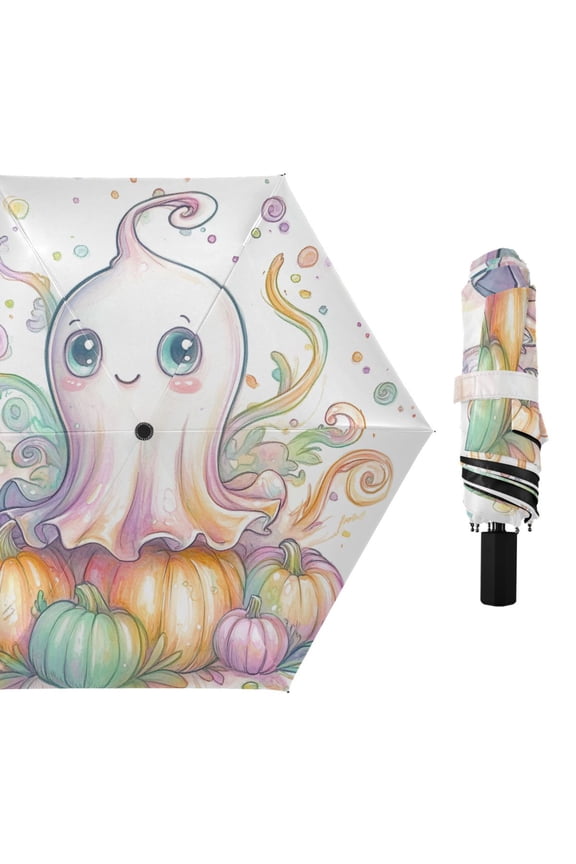 Cute Ghost Pumpkin Compact Sun Umbrella Windproof Travel Umbrellas for Rain Strong Portable UV Protection
