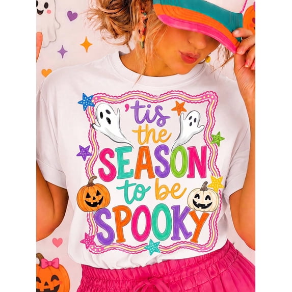 Cute Ghost Pumpkin Design TShirt Halloween Theme, Perfect For Autumn Wear As A Printed TShirt