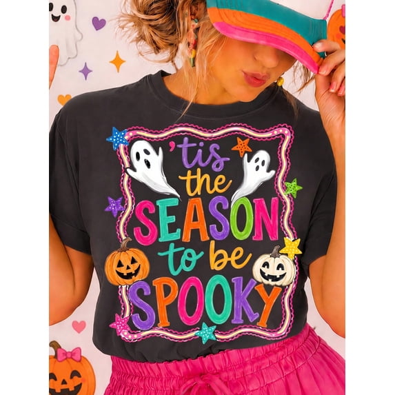 Cute Ghost Pumpkin Design TShirt Halloween Theme, Perfect For Autumn Wear As A Printed TShirt