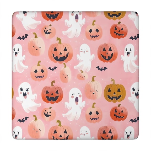 Cute Ghost Pumpkin Halloween Pattern Square Fitted Tablecloth with Elastic Edge,Square Table Cover,Washable Elastic Table Cover for Home Kitchen Party Decor 34"x34"