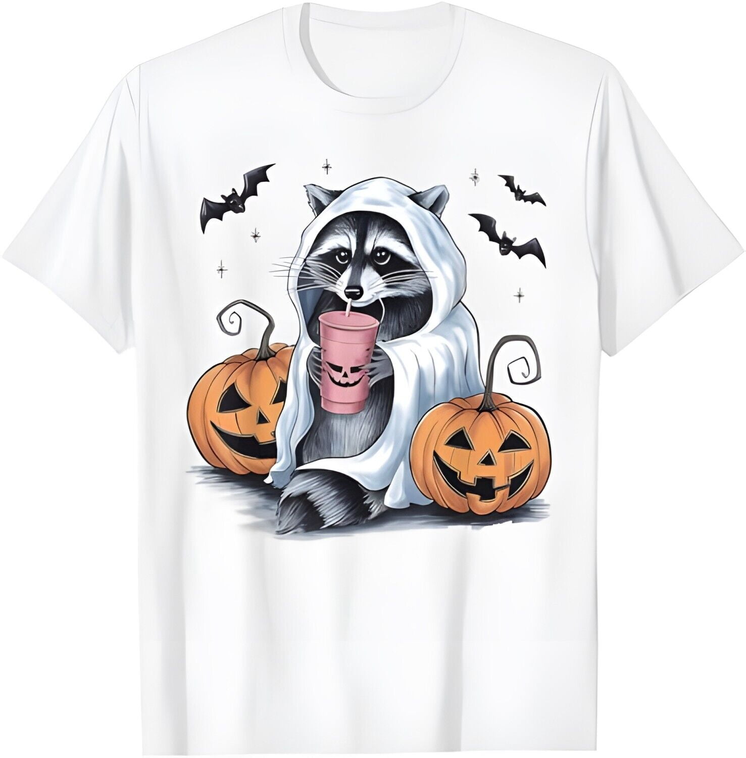 Cute Ghost Pumpkin Halloween Raccoon Costume Raccoon Lovers TShirt
