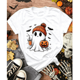 thumbnail image 1 of Cute Ghost Pumpkin Halloween T‑Shirt, Halloween Graphic Short Sleeve Crewneck Tee For Women，Casual Holiday Shirt, 1 of 8