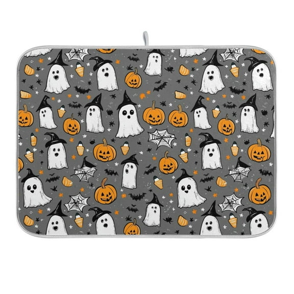 Cute Ghost Pumpkin Star Dish Drying Mat 16x18 Absorbent Microfiber Draining Rack Pad for Kitchen Counter Sink