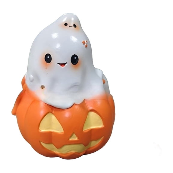 Cute Ghost Pumpkin Statues - Miniature 3.5" Resin Halloween Decor, Adorable Ghost Figurines for Shelf, Desk, Tray Displays & Spooky Wedding/Party Centerpieces