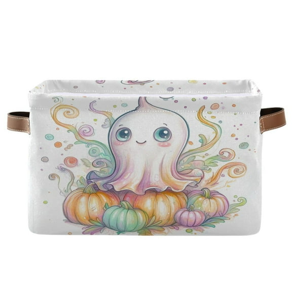 Cute Ghost Pumpkin Storage Bins with Handle Fabric Organizer Basket Foldable Box 1 Pack 14.2x10.2x8.3