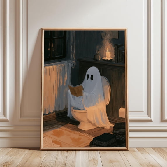 Cute Ghost Reading Bathroom Wall Art Print - Walmart.com