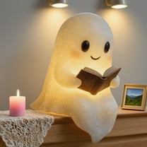 Cute Ghost Reading Book Lamp - Halloween Decorations Indoor, Halloween Lights Warm Lighted Statue, Indoor Night Light for Home Mantel & Party Decor