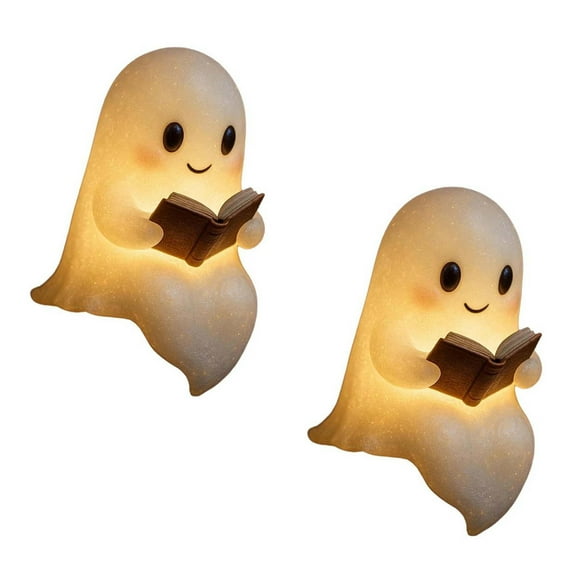 Cute Ghost Reading Book Lamp, New Halloween Light Up Ghost Statue Night Light with Smile, Halloween Home Office Decor, Funny Indoor Ghosts Figurine Decor for Bedroom Living Room