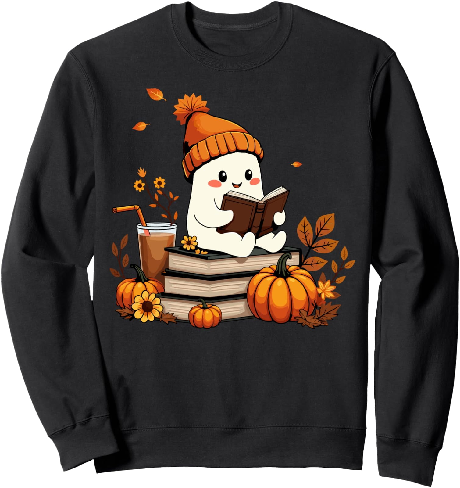 Cute Ghost Reading Book Lovers Ghost Coffee Cozy Sweatshirt All Size S ...