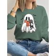 thumbnail image 1 of Halloween Spooky Season Sweatshirt Ghost Reading Cat Print Long Sleeve Shirt for Women, 1 of 4
