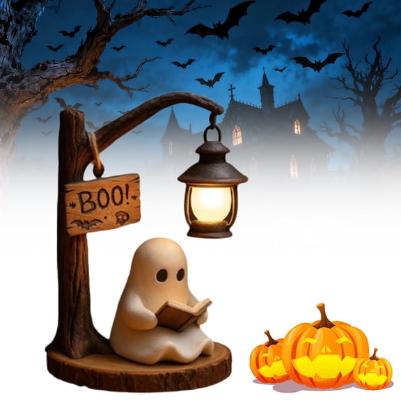 Cute Ghost Reading Lantern - Boo, 2025 New 3D Resin Halloween Ghost Night Light, Ghosts Warm Light Indoor Reading Lamp Glowing Halloween Ghosts Decorations for Bedroom (4.7in, 1pcs)