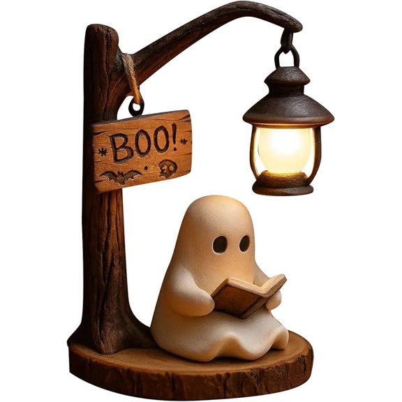 Cute Ghost Reading Lantern, Ghost Reading Book Lamp, Halloween Decor Night Light, Perfect for Desk, Mantel, Ghost Decor for Halloween Party Interior Home Decoration (SETB)
