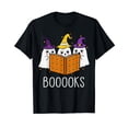 thumbnail image 1 of Cute Ghost Reading Library Books Halloween Men Women Short Sleeve Black T-Shirt Cotton Tee, 1 of 5