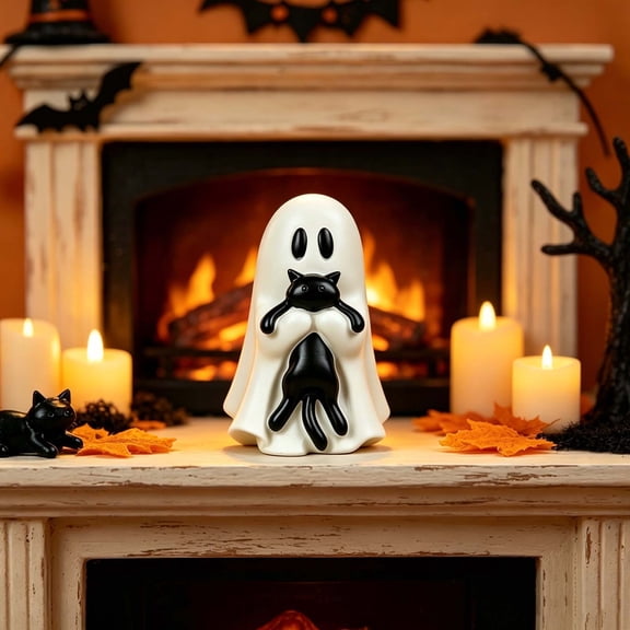 Cute Ghost Resin Figurines Mini Halloween Statues Tabletop Shelf Ornament Spooky Home Party Decor Gift,A
