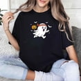 thumbnail image 1 of Cute Ghost Running T Shirt, Spooky Halloween Graphic Tees,Workout Tops for Women，Fashion，cotton，black，S-5XL, 1 of 5