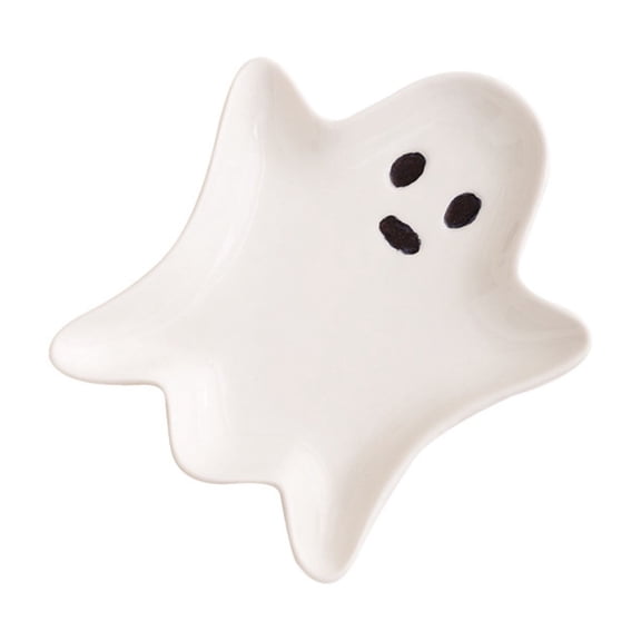 Cute Ghost Serving Platter, 5 Inch Ceramic Food Tray for Halloween Party Centerpiece, Spooky Snack Dish for Candy Fruit and Treats, Fall Home Decor, Versatile Tabletop Accent