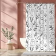 thumbnail image 1 of Cute Ghost Shower Curtain, Black & White Spooky Floral Bathroom Decor, Halloween Aesthetic, Witchy Bathroom Vibes, Unique Gift for Halloween Lovers, 1 of 7
