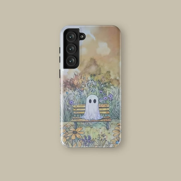 Cute Ghost Sitting on Bench Case for iPhone Samsung Spooky