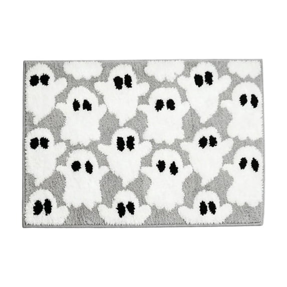 Cute Ghost Smile Doormat 40x60cm, Non-Slip Rubber Backing for Front Porch, Spooky but Youngster-Friendly Entry Rug