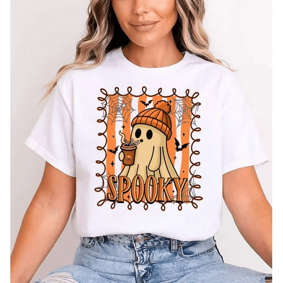 Cute Ghost Spooky Coffee T-Shirt – Fall Cozy Aesthetic Tee for Women - Gift for Halloween
