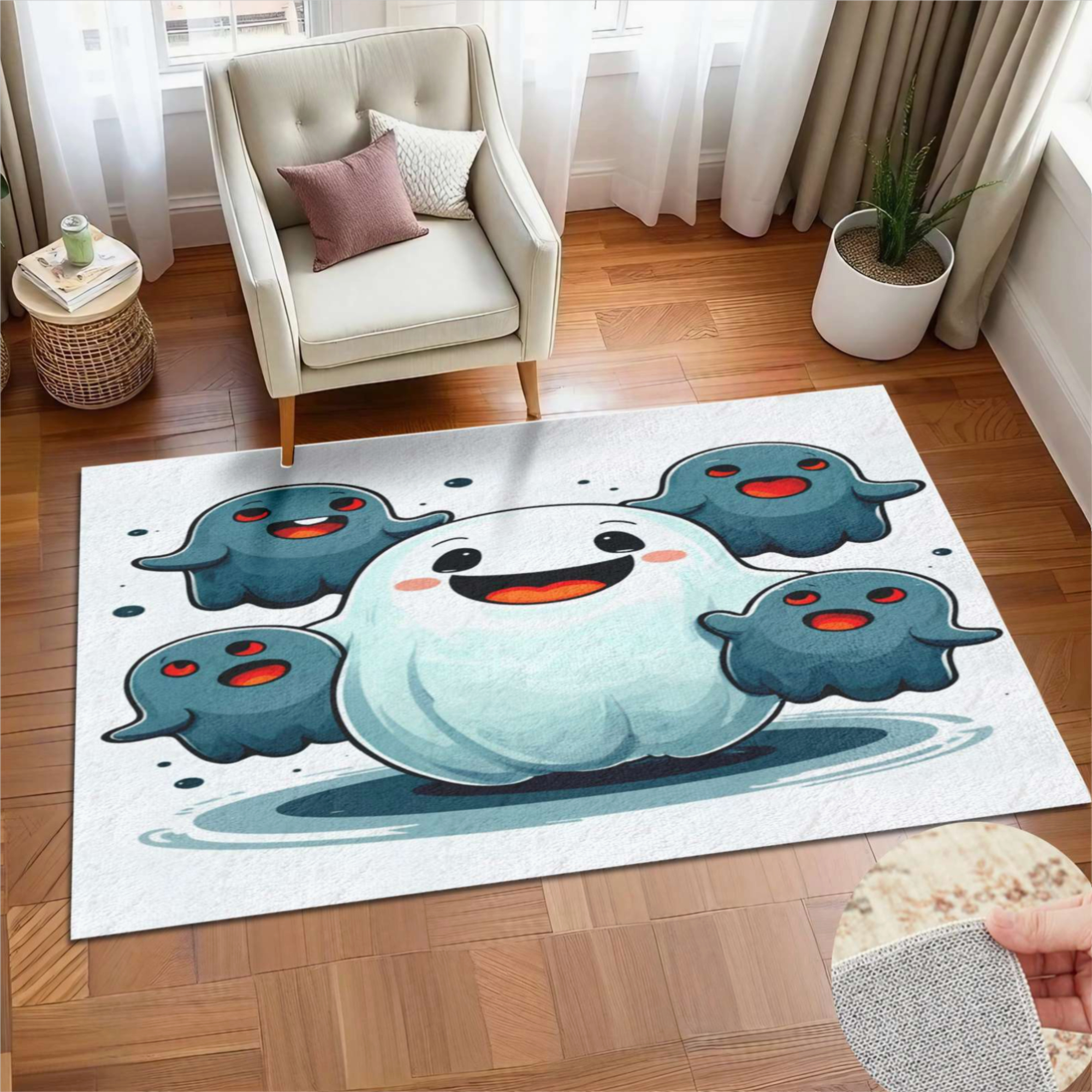 Cute Ghost Squad Soft Large Area Rugs Washable Rug With Non-Slip ...