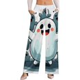 thumbnail image 1 of Cute Ghost Squad Women's Casual Wide Leg Pants Comfort Pockets Elastic Waist Loose Fit Pants, 1 of 7