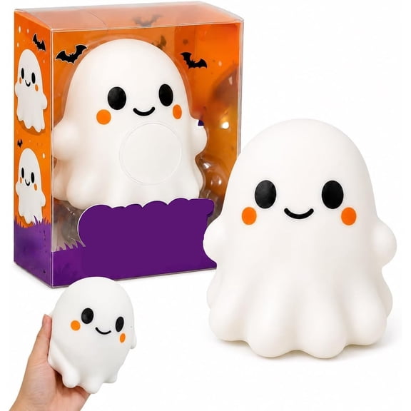 Cute Ghost Squishy 5.7 inch Jumbo Soft Slow Rising Squeeze Fidget Male Female Halloween Stress Relief Desk Accessory Party Favor Kawaii Decor Classroom Gift for Kids Teens Adults