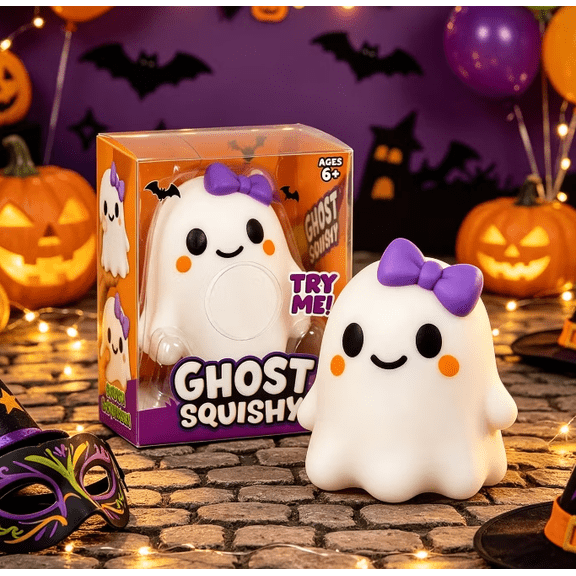 Cute Ghost Squishy, Adorable Smiling Ghost Fidget Figure, Halloween Themed Sensory Hand Activity Toys (1pc)
