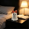 thumbnail image 1 of Cute Ghost Statue with Orange Polka Dot Bow, 5.9 Inch Halloween Tabletop Decoration, Spooky Ceramic Figurine for Shelf Decor, 1 of 7
