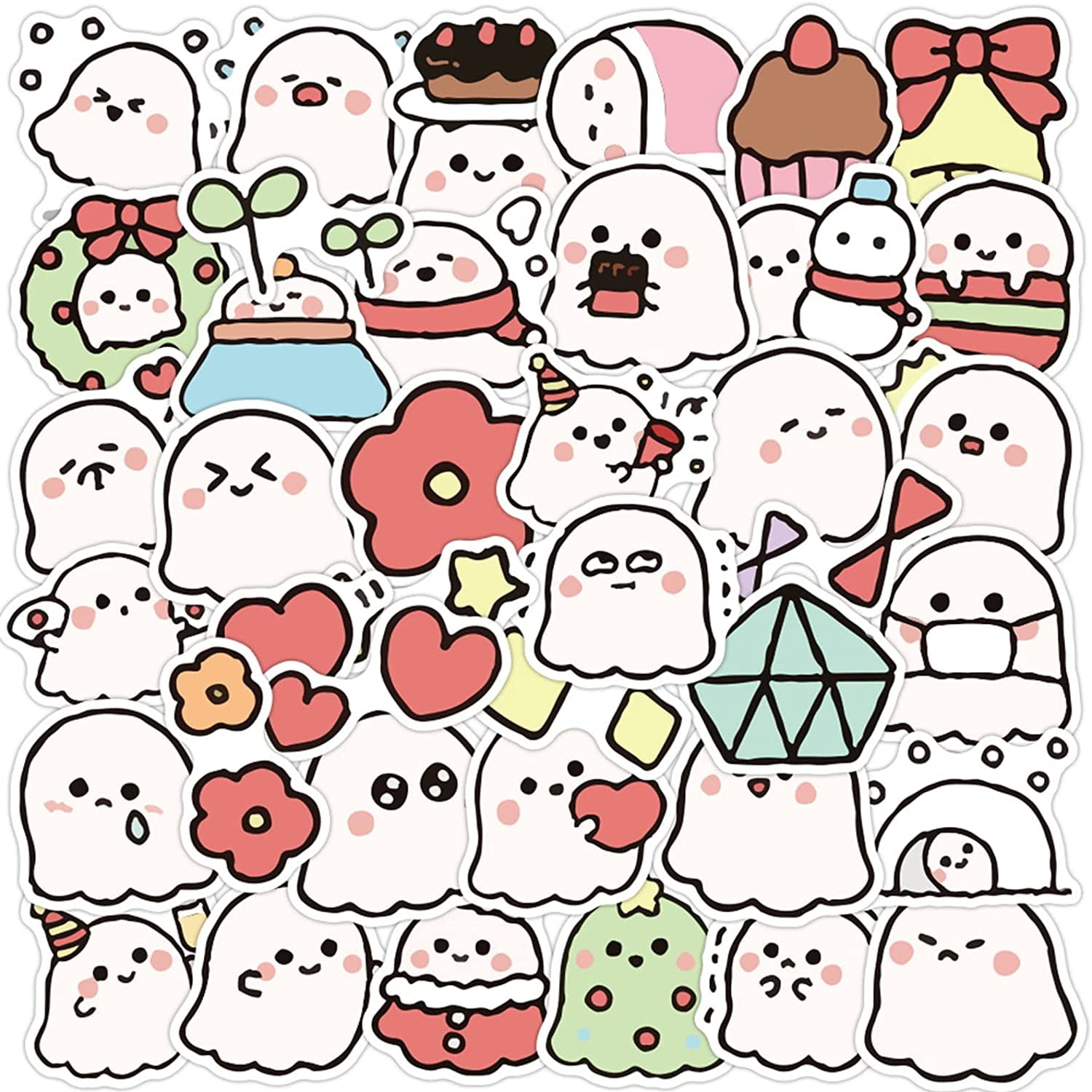 Cute Ghost Stickers, 40 PCS Vinyl Waterproof Cute Ghost Small Stickers