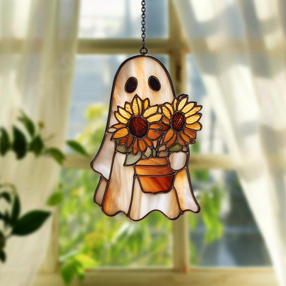 Cute Ghost Sunflower ACRYLIC Ghost Monstera Acrylic Window Hanging Ghost Window Hangings Plant Lovers Gift, Gift For Mom Plant Lover